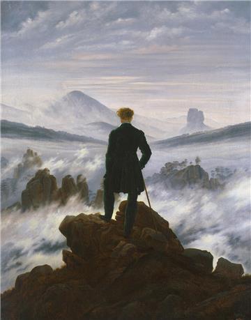 Der „Wanderer über dem Nebelmeer“ wirkt so hoch im Gebirge allem irdischen Leid entrückt. Dieses Sehnsuchtsbild, von Caspar David Friedrich 1817 gemalt, ist das berühmteste Gemälde des Romantikers.