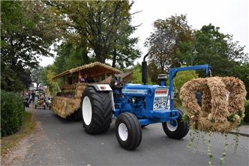 Der Wohnster Kornwagen war gleichzeitig auch der Kronenwagen. Das imposante Gebinde zierte den Trecker. Foto: H.Meyer