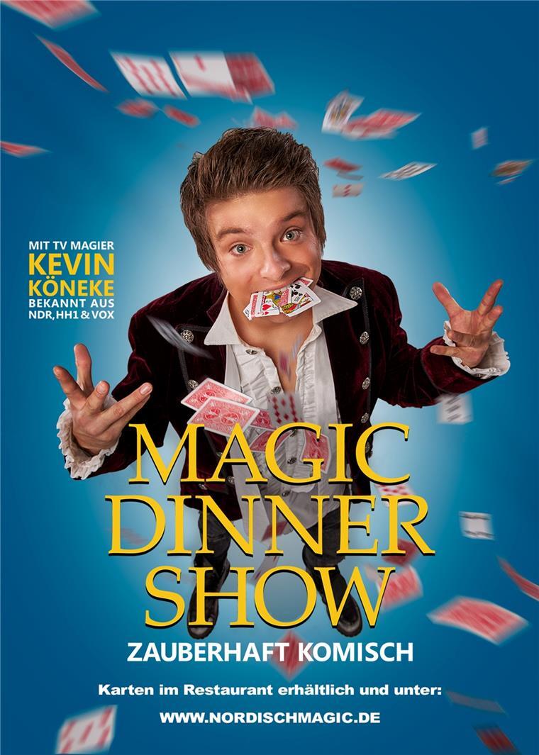 Magier Kevin Köneke tischt Zauberkunst auf Plakat von Magic Dinner Show