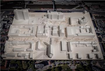 Deteilansicht des Innenstadtmodells mit geplanten Neubau der ehemaligen Karstadt-Immobilie (Mitte).
