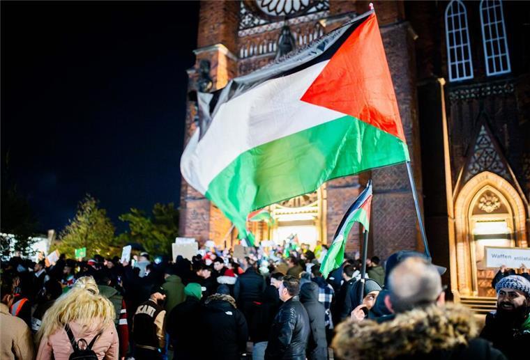 Die Demonstranten schwenkten die Flagge Palästinas.