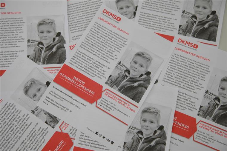 Die Deutsche Knochenmarkspenderdatei (DKMS) hat für Luis‘ Aktion am 5. Oktober ein Flugblatt entworfen und tausendfach gedruckt. 