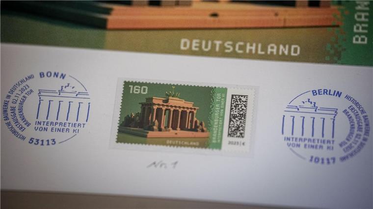 Post stellt Deutschlands erste Krypto-Briefmarke vor Die erste offizielle Deutschland-Krypto-Briefmarke: Als Motiv zu sehen ist das Brandenburger Tor, wie es von KI dargestellt wurde.