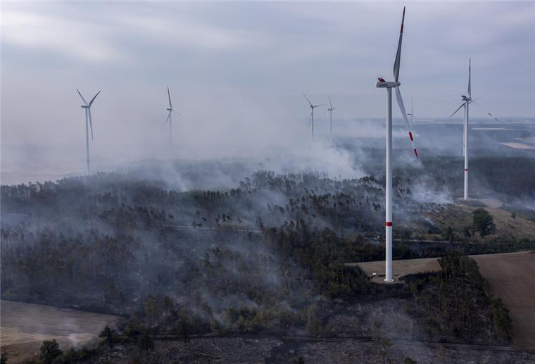 Die Feuerwehr in Brandenburg kämpft weiter gegen einen großen Waldbrand im Landkreis Elbe-Elster. Seit Montag (25.07) brennt es auf einer Fläche von rund 800 Hektar.