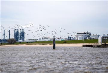 Die Fläche der zukünftig benötigten Hafenerweiterung für das geplante Import-Terminal für Flüssigerdgas an der Elbe.