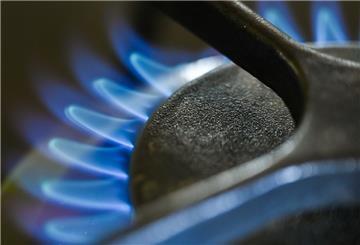 Eine Gasflamme auf einer Kochstelle an einem Gasherd 