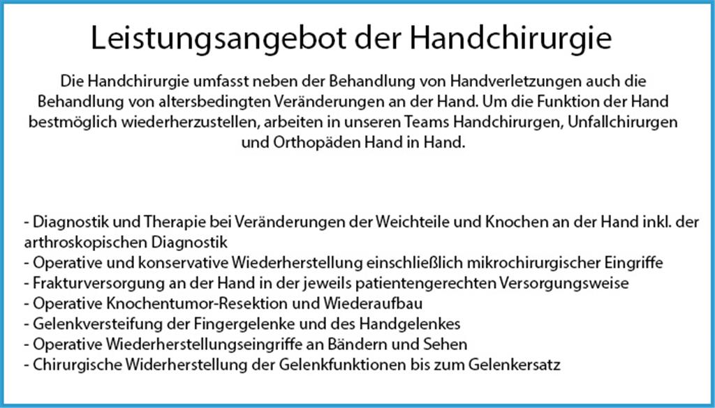 Leistungen der Handchirurgie