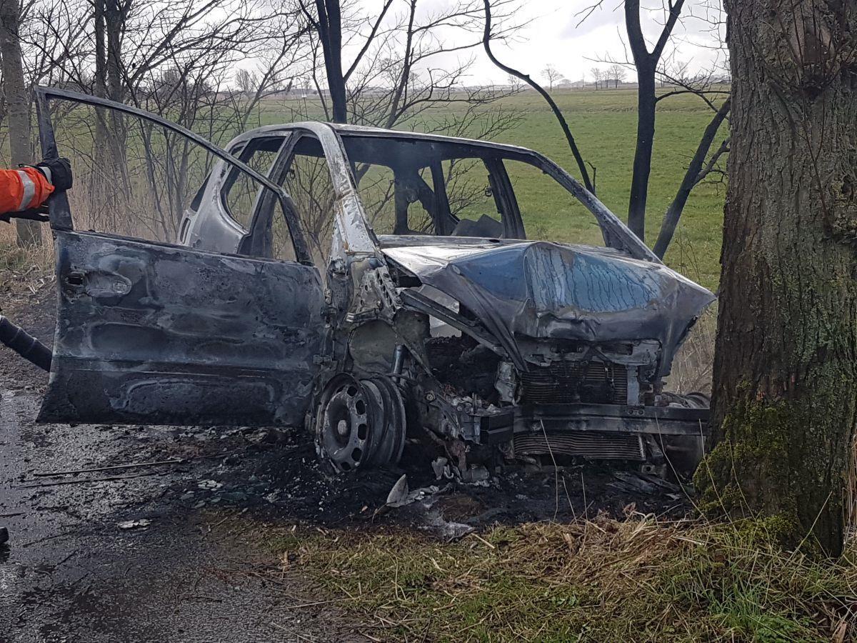 Cuxland: Auto kracht frontal gegen Baum und fängt Feuer Die Mercedes A-Klasse einer Frau aus Overwarfe brannte bei dem Unfall komplett aus.