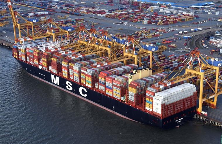Die "MSC Arina" an der Stromkaje in Bremerhaven. 