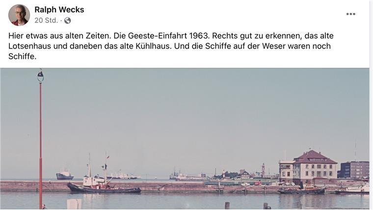 Die Nordmole 1963 - bei regem Schiffsverkehr auf der Weser.