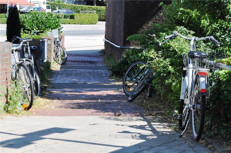 Fahrräder werden auf dem Bahnhofsvorplatz kreuz und quer abgestellt Die Räder werden kreuz und quer auf dem Bahnhofsvorplatz abgestellt. Auch auf der Rollstuhlfahrerrampe.