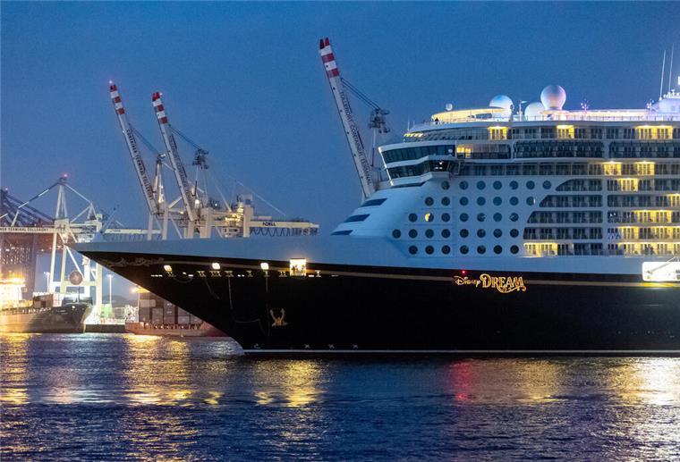 Das Kreuzfahrtschiff "Disney Dream" läuft am Morgen in den Hafen von Hambug ein.