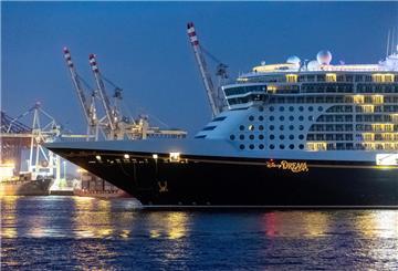 Das Kreuzfahrtschiff "Disney Dream" läuft am Morgen in den Hafen von Hambug ein.
