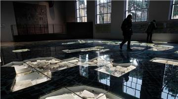 Die riesige Marmorkarte (Forma Urbis Romae) des antiken Roms im Archäologischen Park des Museums Monte Celio.