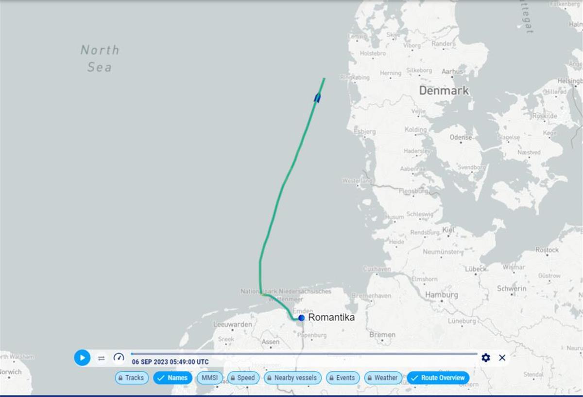 Die Route der "Romantika" führt um Dänemark herum durch den Skagerrak bis nach Tallin in Estland.