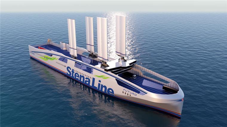 Nachhaltiger Schiffsbau: Stena Line entwickelt Hybrid-Fähre mit innovativer Technik Die Illustration eines Schiffs. "Stena Line" ist auf diesem Schiff in großen Buchstaben zu lesen. Die schwedische Fährreederei Stena Line präsentiert mit der „Stena Futuro“ eine innovative Hybrid-Fähre.