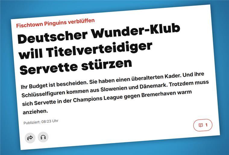 Schweizer Zeitung adelt Fischtown Pinguins vor CHL-Viertelfinale - und stichelt Die Schweizer Zeitung "Blick" adelt die Fischtown Pinguins, stichelt aber gleichzeitig gegen die Bremerhavener.