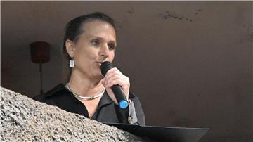 Die Staatsministerin Katja Keul (Bündnis 90/Die Grünen) bei der offiziellen Eröffnung des Deutschen Pavillons bei der Kunstbiennale in Venedig.