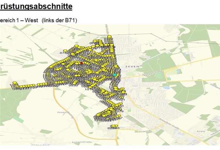 Die Umrüstungsabschnitte im Stadtgebiet werden durch die Bundesstraße 71 definiert. Mit dem Bereich westlich der B71 wird begonnen.