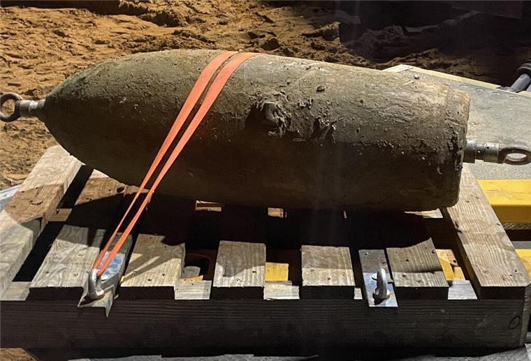 Die Weltkriegsbombe nach der Entschärfung.