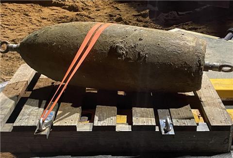 Die Weltkriegsbombe nach der Entschärfung.