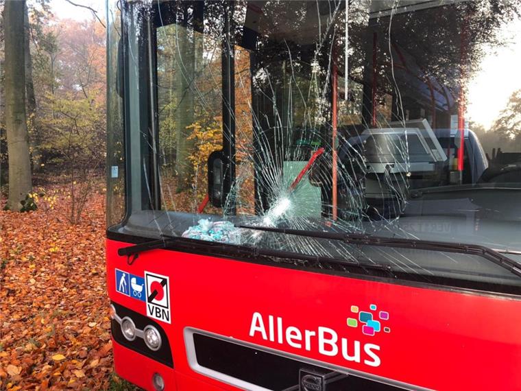 Die Windschutzscheibe des Busses wurde zerstört