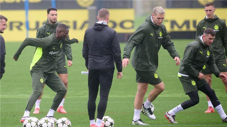 Die zuletzt angeschlagenen Pascal Groß (rechts) und Niklas Süle (2. v. rechts) nehmen am Abschlusstraining teil.