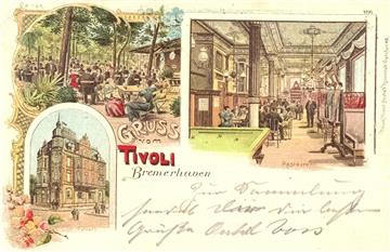 Diese Postkarte (etwa 1890) ist eines der frühesten Zeugnisse des Tivolis, das damals noch ein Restaurant mit Biergarten war.