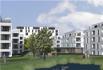 Diese Visualisierung trägt den Namen „Warrings-Park“. So soll das neue Wohnquartier in Wulsdorf aussehen. Symbolischer Spatenstich ist am Montag.