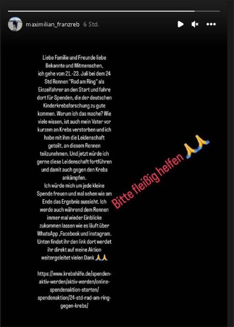 Emotionaler Aufruf: Pinguins-Keeper Franzreb teilt Aktion für Verstorbenen Diesen Aufruf teilte Maxi Franzreb in seiner Insta-Story.