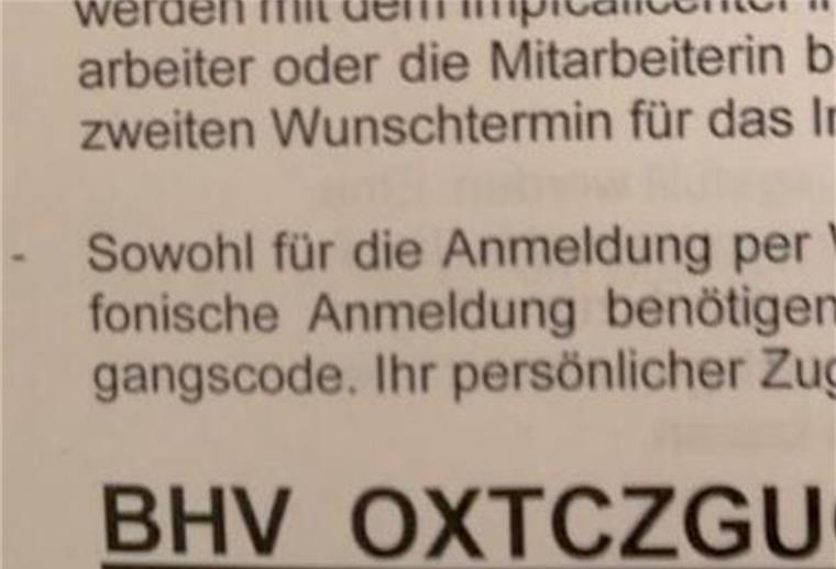 4600 Codes für Impf-Anmeldung waren unbrauchbar Dieser durchgehende Strich machte den Code für die Anmmeldung für die Corona-Impfung anfangs unbrauchbar.