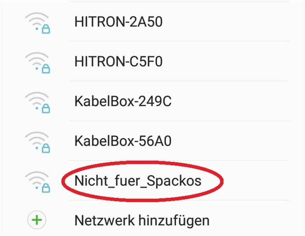 Dieses WLAN ist anscheinend &quot;Nicht_fuer_Spackos&quot; - nett! - Screenshot: Overschmidt