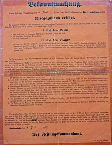 „Durch kaiserliche Verordnung ist der Bezirk der Befestigungen der Wesermündung ...