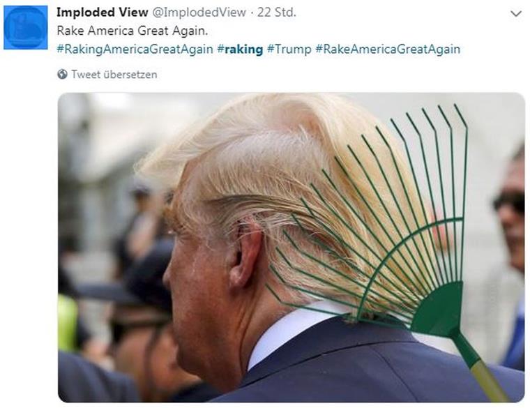#RakeAmericaGreatAgain: Finnen machen sich über Trump lustig Ein Finne macht sich auf Twitter über Donald Trump und seine Frisur lustig.