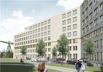 Ein siebengeschossiges Gebäude soll sich im Winkel an die Agentur für Arbeit in Bremerhaven legen.