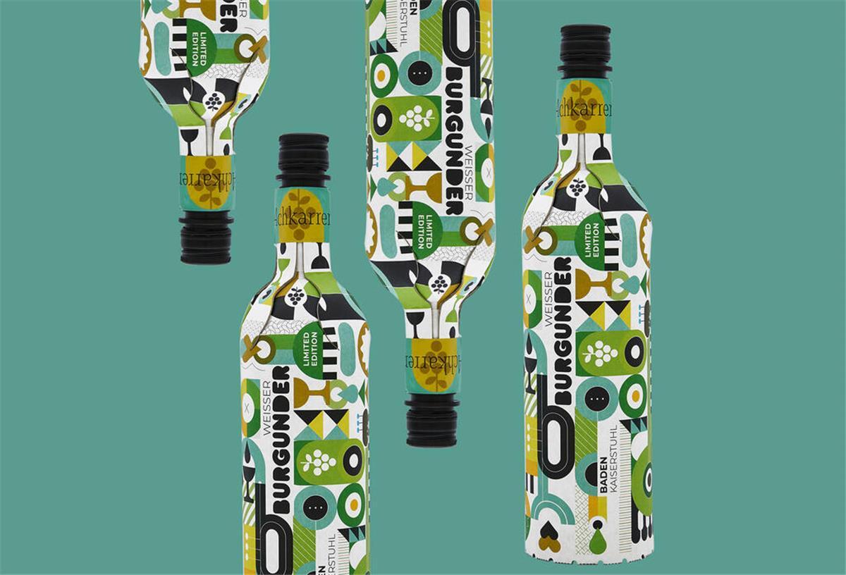 Voll gut - Leergut: Deutschlands erste Pappflasche für Wein Pressebild von Rossmann von einem Wein in einer Flasche aus Pappe.