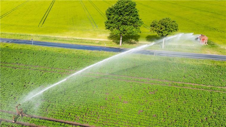 Wetterwechsel in der zweiten Wochenhälfte Ein Wassersprenger bewässert ein Feld in der Region Hannover. Erst in der zweiten Wochenhälfte soll etwas mehr Regen fallen.