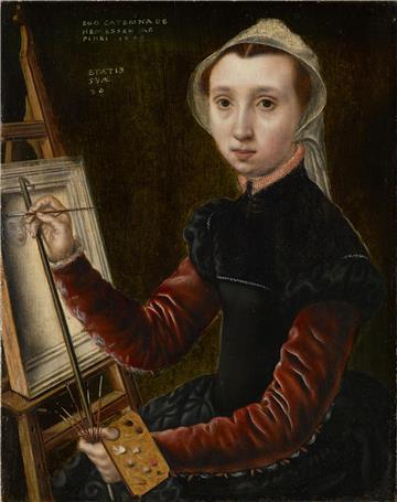 Ein wenig scheu schaut die flämische Malerin Katharina van Hemessen uns an, Pinsel und Palette in der Hand. Wie stolz sie auf ihr Selbstbildnis ist, zeigt die Inschrift: „Ich, Caterina de Hemessen, habe mich gemalt 1548, ihres Alters 20.“