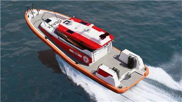 Ein Prototyp des neuen Seenotrettungsbootes der DGzRS, das 2026 abgeliefert und getestet werden soll.