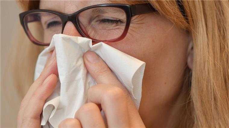 Gesundheitsamt erwartet anhaltende Erkältungswelle im Januar Eine Frau benutzt ein Taschentuch.