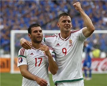 Einfach nur glücklich: Ungarns Adam Szalai and Nemanja Nikolic (links) nach dem 1:1 gegen Island.