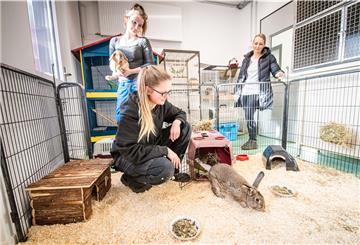 Einzug im Februar: Nadine Gennermann (von links), Laura Wahlers und Amelie Bensch trugen die Kaninchen in ihr neues Heim. Hartmann