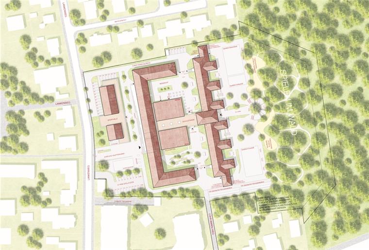 Vorbereitungen für den neuen Schulhof Erweiterung des Gymnasiums Langen: Im Wald Friedrichsruh soll jetzt ein neuer Schulhof mit Spielmöglichkeiten entstehen.