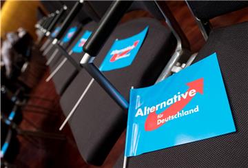 Fahnen der Partei Alternative für Deutschland (AfD) liegen vor Beginn der Wahlkampfveranstaltung der AfD in den Sitzreihen. Der niedersächsische Verfassungsschutz hat Teile der AfD als rechtsextrem eingestuft.
