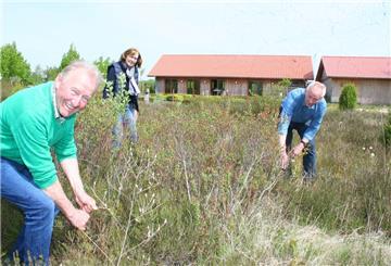 Fritz Beinker, Rita Kröncke und Gerhard Hillmann (von links) legen im Landschaftsgarten auch selber Hand an.
