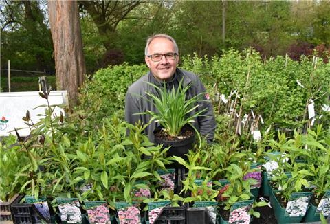 Gärtner Michael Meyer inmitten von Gartenphlox und Taglilien, deren Blüten nicht nur im Garten sehr dekorativ sind, sondern auch auf dem Teller.