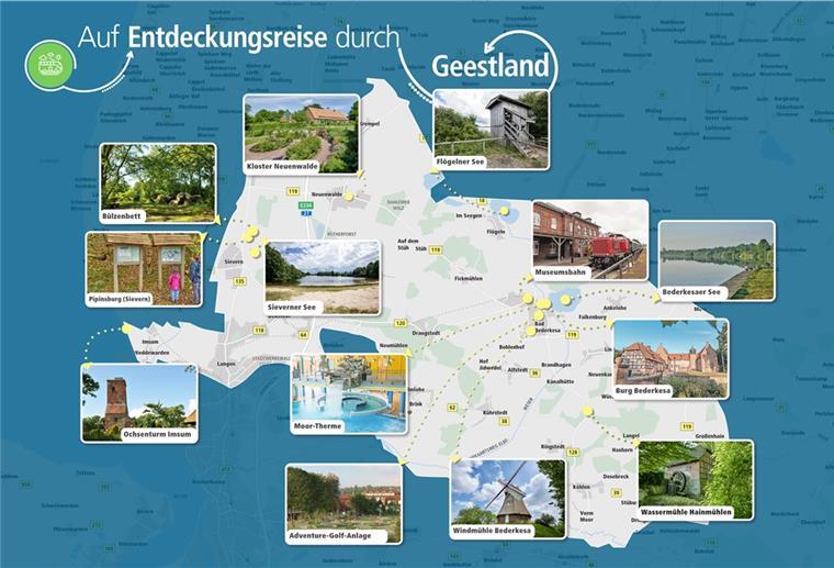 Auf Entdeckungsreise durch Geestland Karte von Ausflugszielen in Geestland