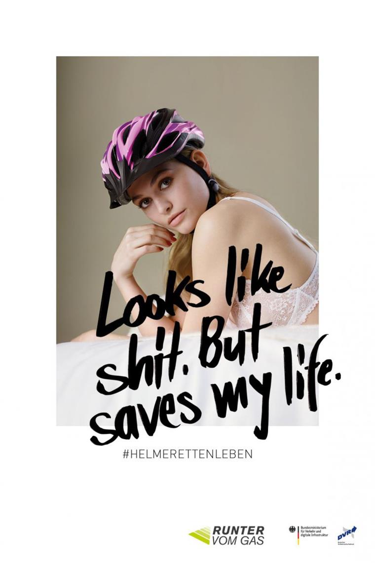 „Germany’s Next Topmodel“-Kandidatin Alicija als Gesicht der Kampagne wirbt für das Tragen eines Fahrradhelms. Die Aktion kommt im Cuxland meistens gut an. Foto: Rankin/Runter vom Gas/dpa