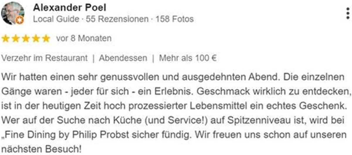 Überraschung auf Platz 1: Das sind laut Google die besten Restaurants in Bremerhaven Google-Rezension: Fine Dining by Phillip Probst