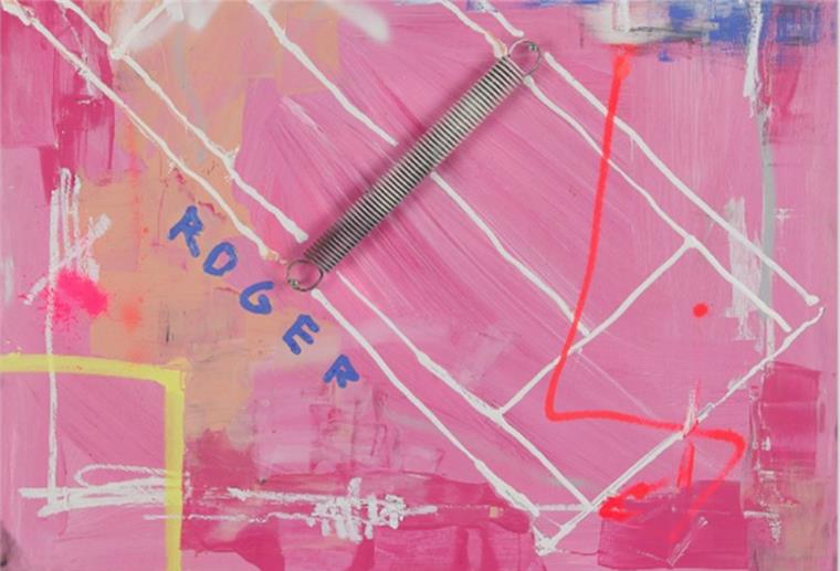 Berliner Galerie bietet Gemälde von Fynn Kliemann an "Großes Tennis": Fynn Klieman hat dieses Gemälde mit montierter Sprungfeder geschaffen. Die Messe misa.art in Berlin offeriert es für 9200 Euro.